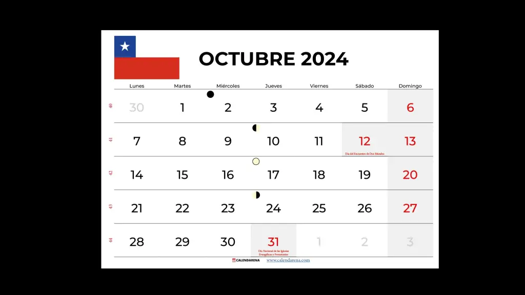 Octubre 2024, calendarena.com